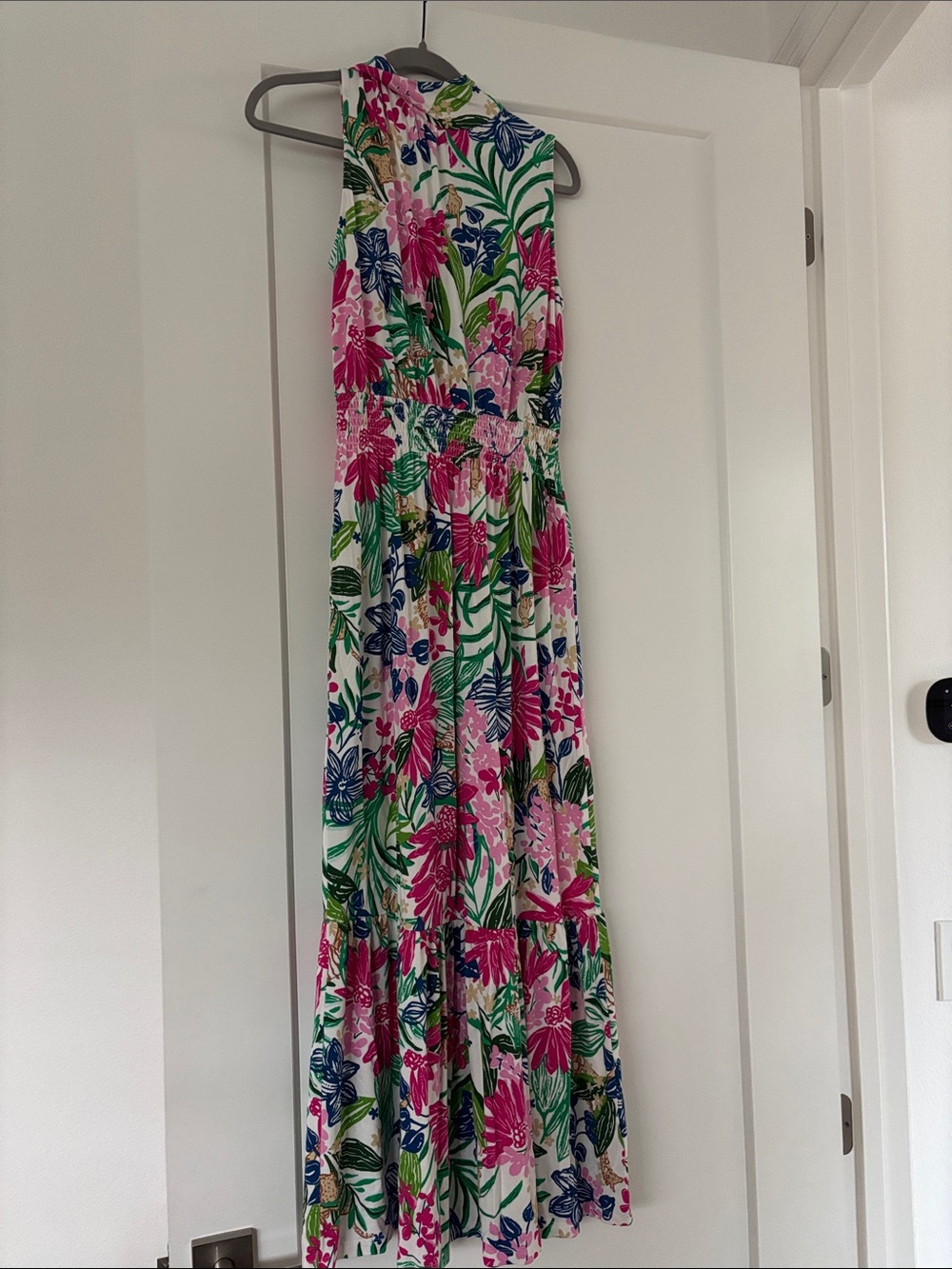 Lilly Pulitzer White Maxi Dress with Pink, Green & Blue Floral Print